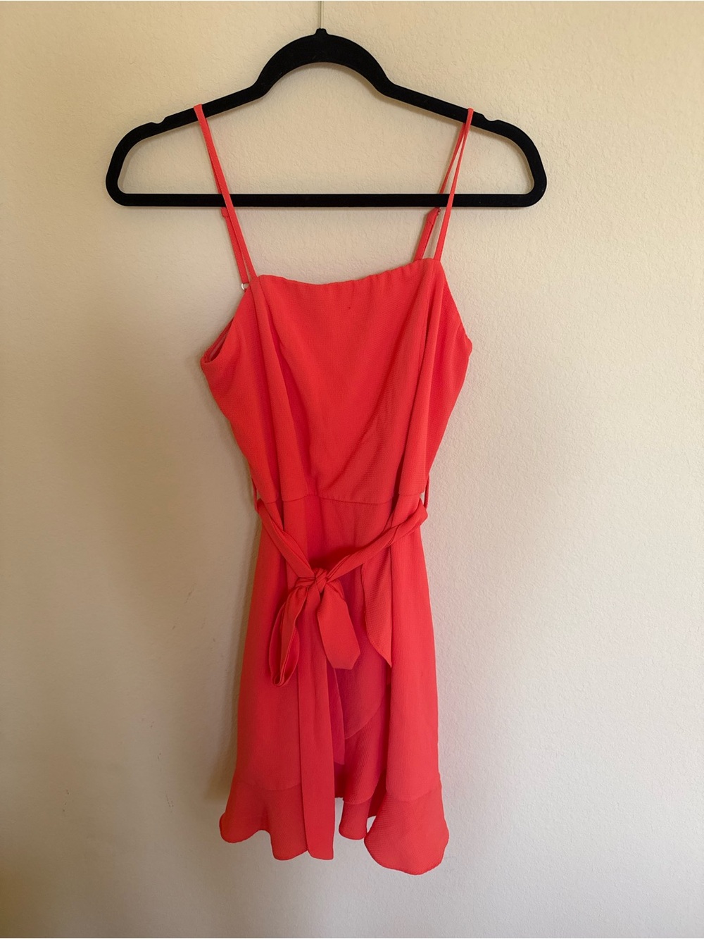She + Sky Coral Red Spaghetti Strap Mini Dress